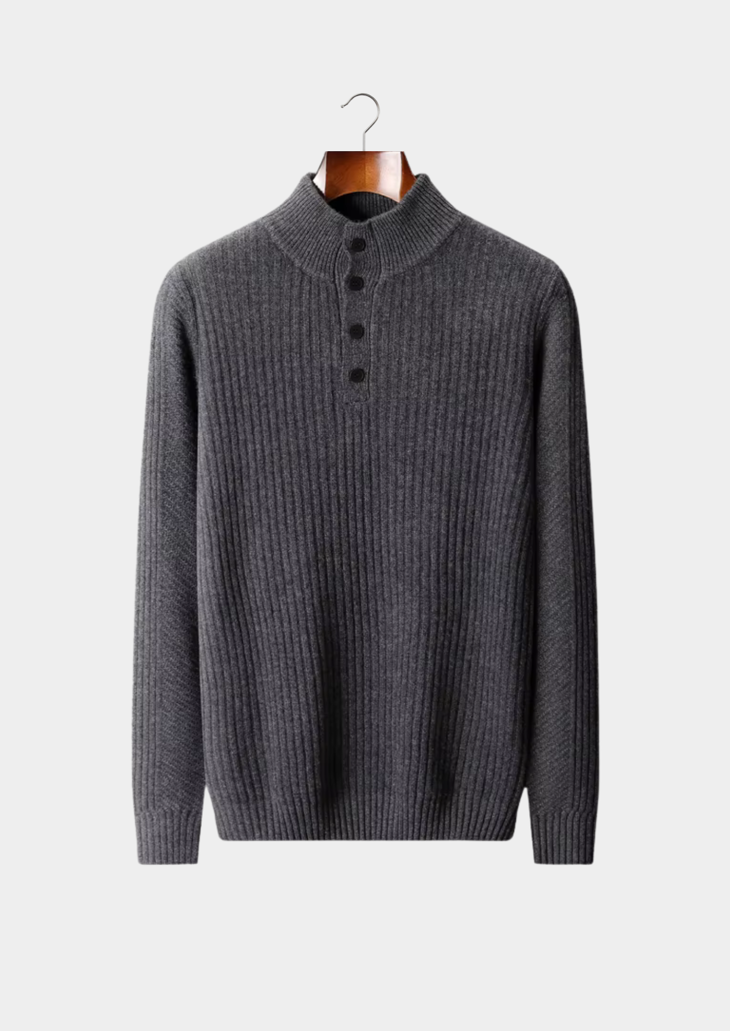 PURE EXTRA-FINE MERINO Vlněný pletený svetr s žebrováním Henley